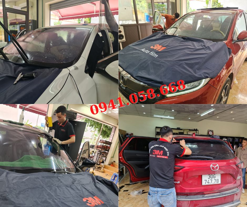 Quá trình thi công dán phim cách nhiệt tại Quang Phú Auto